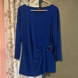 Blue Draped Dress with Gold Accent